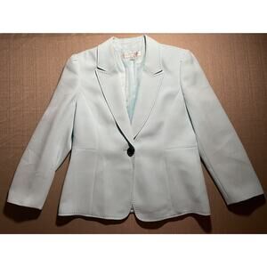 Tahari Women’s 14P Arthur S Levine Blazer Jacket Light Blue 1 Button Black Trim